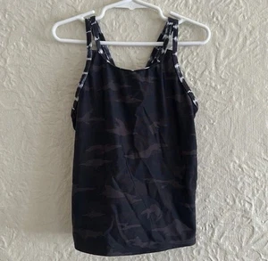 Athleta Girl Camo Tie Dye Tankini Top Swim Medium 8 10 Strappy Back Black White - Picture 1 of 4