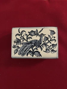 "Caja baratija pájaro porcelana pintada a mano Coimbra cerámica real Portugal 2,5""x3,5""" - Imagen 1 de 7