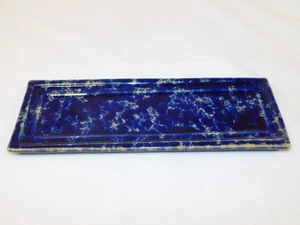 BENNINGTON Vermont POTTERY Blue Agate Spongeware TRAY Butter Trinket Dish 9x3" - Picture 1 of 4