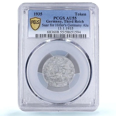 Germany Third Reich Saar for Hitler Volk Will Zu Volk AU 55 PCGS Al token 1935 - Image 1 of 4