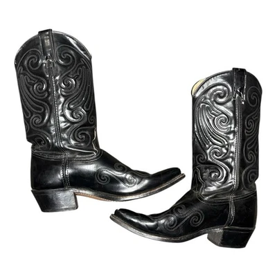 Vintage Texas black leather Western cowboy boots made in USA size 10 - Image 1 of 4
