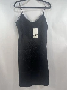 Zara Little Black Dress Women’s Medium Crocheted Lined Spaghetti Straps Viscose - Picture 1 of 9