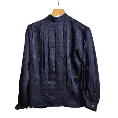 Blusa plisada Christian Dior para mujer azul marino 38 patrón de serpiente 100 % seda Foto 1 de 4