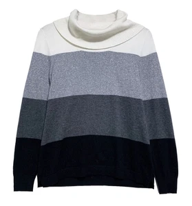 White House Black Market, Black, Silver Gray & White Cowl Neck Sweater, size L - Picture 1 of 4