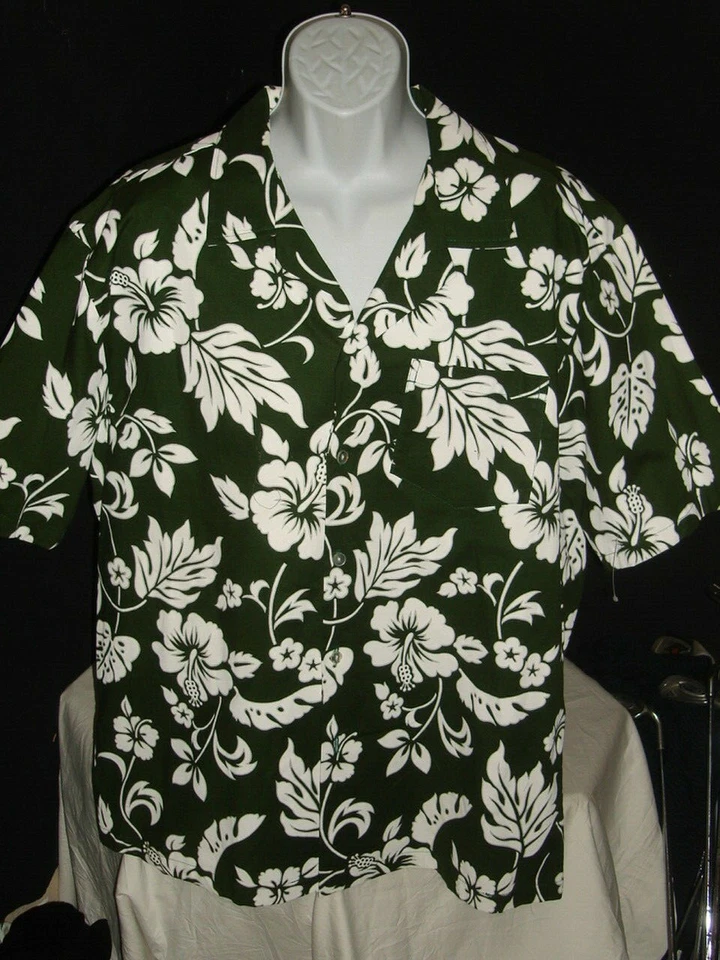 Made In Hawaii Brand Vtg. Green/White Cotton Floral Print S/S Hawaiian Shirt 2XL - Image 1 of 4