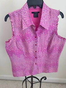 Namdar 100% Silk Women's Button Up Top Ruffled Sleevless Size 12 Beautiful - Picture 1 of 10