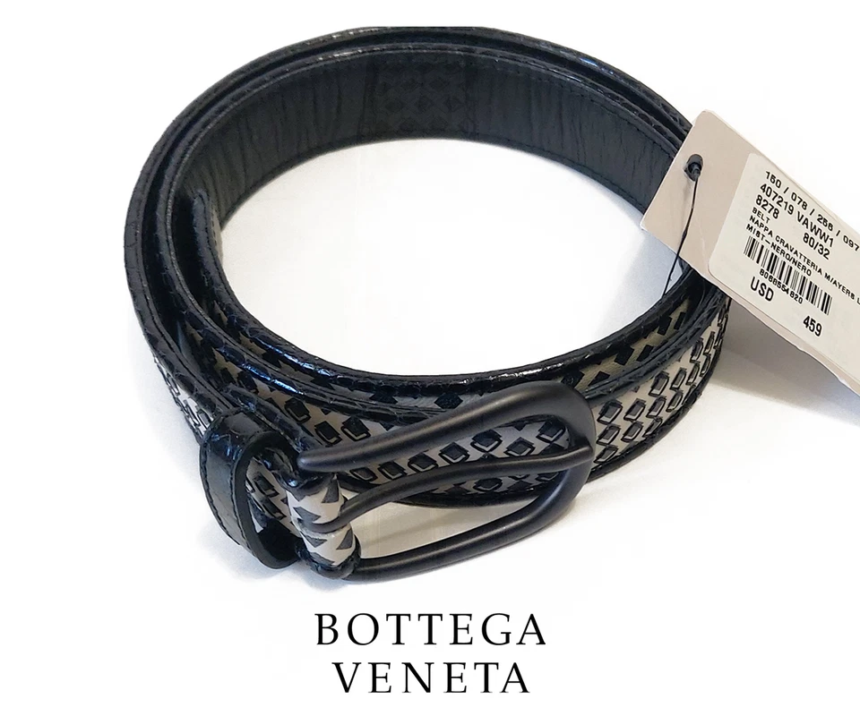 Bottega Veneta 407219 VAWW1 Women Belt Black White Printed Napa Leather Size M - image 1 of 4