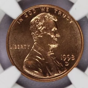 1998-D Lincoln Memorial Cent 1c NGC - MS68 RD PL - Picture 1 of 3