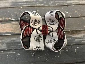 TaylorMade Custom Boutique Hair Bow Georgia Bulldogs Red Zebra White New - Picture 1 of 1