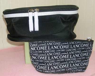 Estuche de tren suave con ribete blanco negro Lancome de 2 piezas y bolsa de maquillaje cosmético estampada Foto 1 de 4