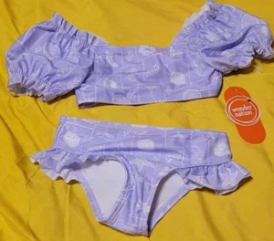 NWT Wonder Nation Toddler Girl Lavender & white Bikini Swimsuit - Picture 1 of 2