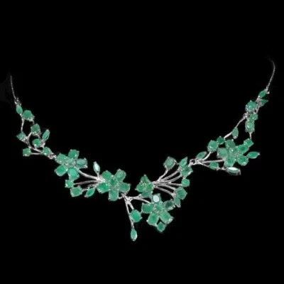 Smaragd Collier Halskette 925 Silber 585 Weißgold vergoldet - Bild 1 von 3