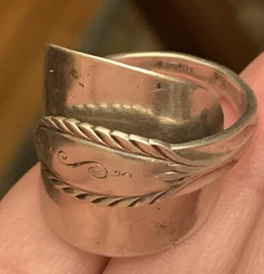 Art Deco Unique Sterling Silver Engraved Spoon Wrap Ring Size 10 Adjustable - Picture 1 of 6