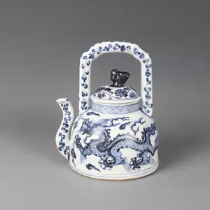 Schöne chinesische Handmalerei blau & weiß Porzellan Drache Teekanne - Bild 1 von 8