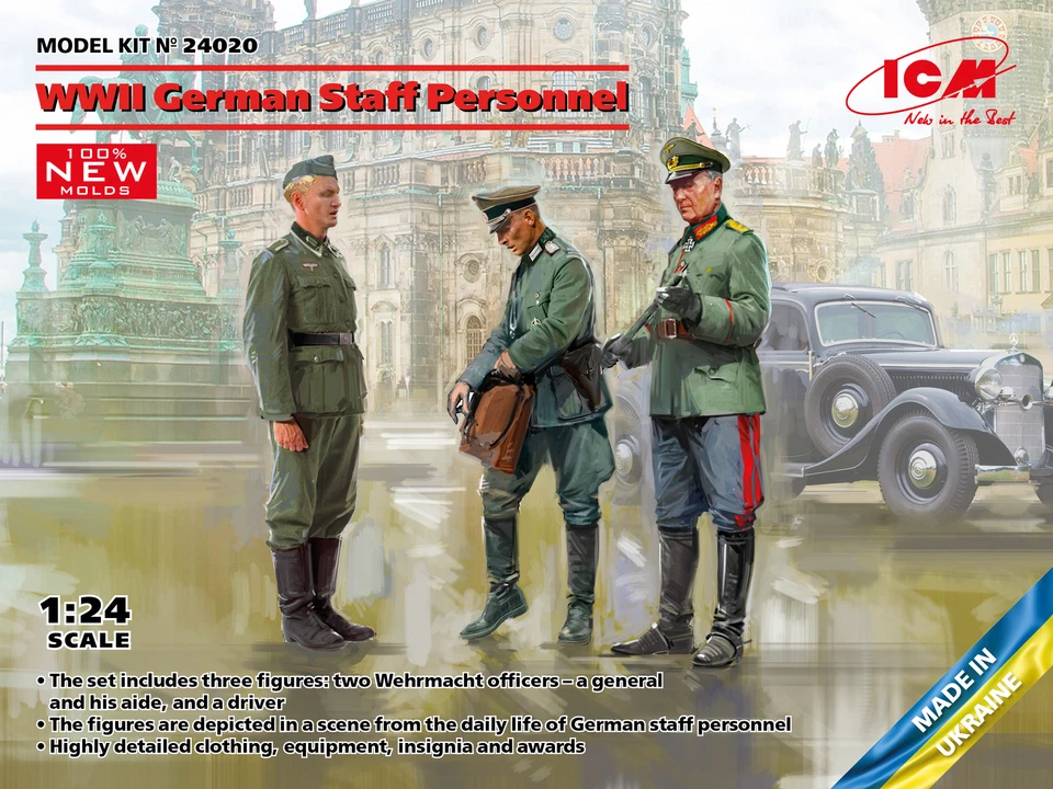 WWII German Staff Personnel (100% New Molds) 1:24 Plastic Model Kit ICM - Immagine 1 di 1