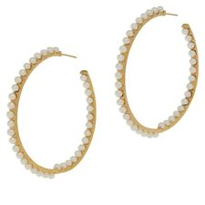 Rarities Sterling Silver Goldclad Cultured Pearl InsideOutside Hoop Earrings, 2"