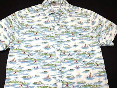 Denim Flower Mens Hawaiian Aloha Short Sleeve White Multi Cotton Shirt Small S — 第 1/4 张图片