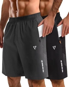 2 Pack Men's Athletic Shorts 7 Inch Quick Dry Running Workout Shorts with Zips - Picture 1 of 7