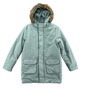 Swiss Tech Jacket Girls Large Aqua Fur Trim Hood Parka Outdoor Snow Chic Cabin - Picture 1 of 9