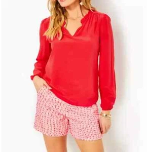 NWT LILLY PULITZER Giana 100% SILK Top AMARYLLIS RED S - Picture 1 of 9