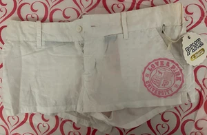 NWT VINTAGE New Victoria's Secret Pink University White Shorts Sleep Tight XS - Picture 1 of 12