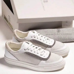 Brunello Cucinelli Women Sneakers White Leather Low Top Lace Up Trainers EU 38 - Picture 1 of 8