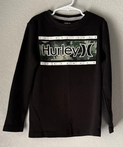 Hurley Boys Thermal Long Sleeve Shirt Black Camo Logo Size 8 - Picture 1 of 4