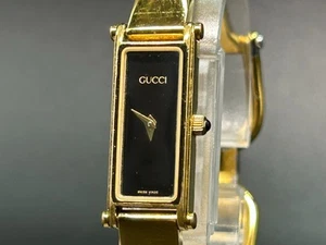 *EXC+5* Vintage GUCCI 1500 Black Dial Gold Bangle Women Quartz Watch From JAPAN - Picture 1 of 12