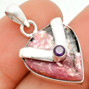 Natural Rhodonite & Amethyst 925 Sterling Silver Pendant Jewelry P-1735 - Picture 1 of 5