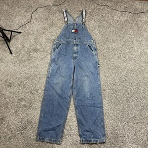 Vintage Tommy Hilfiger Overalls M Embroidered Denim Hipster 90s Streetwear Baggy - Picture 1 of 6