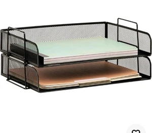 2 Ebenen Gedankenleser Stapelbares Papierfach, Schreibtisch Organizer, Metall, Schwarz - Bild 1 von 8