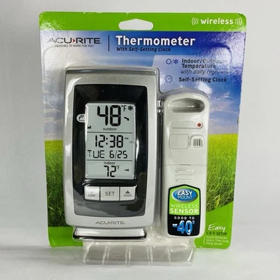 New! Acurite Digital Indoor / Outdoor Wireless Thermometer Self Setting 00754w4 - Image 1 of 2