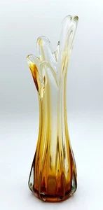 Vintage Swung Glass Vase Amber Five Finger Style Hand Blown 10" Taiwan - Picture 1 of 10