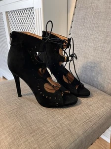 Women’s faux Black Suede High Heels With Lace Up Zip To Back Of Shoe - Picture 1 of 10