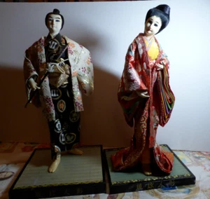 Japanische antike Okinawa Ryukyu Puppen Mann Frau Ningyo schöne Details NEUWERTIG - Bild 1 von 12