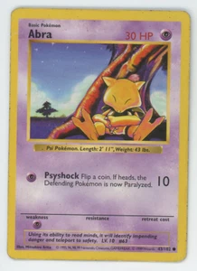 Abra 43/102 Shadowless CASI NUEVO LP MP HP Common Base Set Tarjeta Pokémon WOTC - Imagen 1 de 7