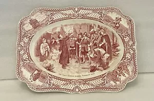 Rare Crown Ducal Colonial Times Pink Oval Scalloped Platter 12”X9” - Picture 1 of 12