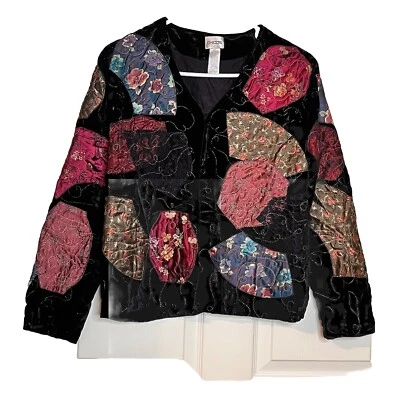 Chaqueta de Terciopelo Chico's Retazos Encaje Floral Seda Blazer Asiático Talla 0 Arte para Usar Foto 1 de 4