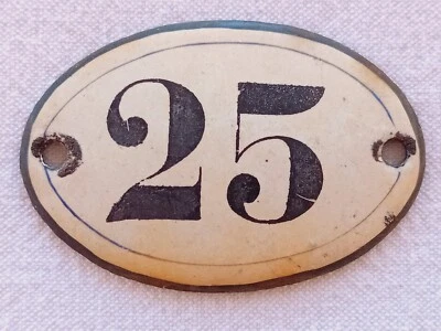N°25 ancienne plaque émaillée NUMÉRO de rue, porte, meuble, tonneau, tiroir, etc - Photo 1/4