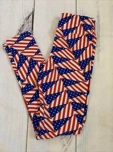 LuLaRoe Tween Leggings Fits Size XXS/XS Red White Blue Flag Pattern Stretch NEW - Picture 1 of 7