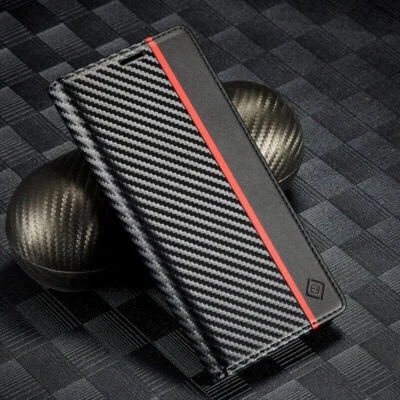 For Samsung Galaxy A36 A15 A55 Carbon Glossy Magnetic Leather Flip Back Case - Image 1 of 4