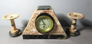 Fine FRENCH Geometric ART DECO Sienna Marble Garniture Clock Set,  circa 1930 - Picture 1 of 1