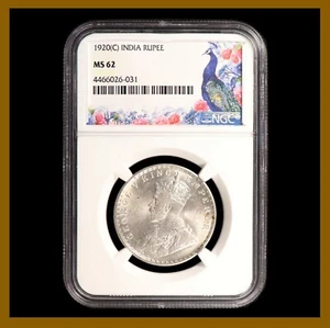 British India 1 Rupee, 1920 (C) Calcutta NGC MS 62 King George V 4466026-031 - Picture 1 of 2
