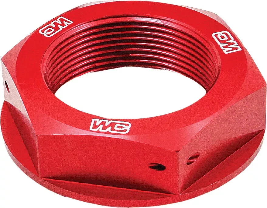 Works Connection Steering Stem Nut Red 24-325 KX125/250/250F/XC 450F KLX450R - Image 1 of 1