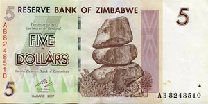 Africa: Zimbabwe 5 Dollars 2007 - Picture 1 of 2