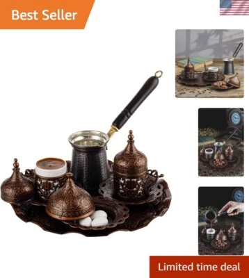 Luxurious 12-Piece Turkish Coffee Set with Handmade Copper Pot - Chocolate - Image 1 of 4