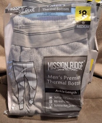 批量 6 件 灰色 Mission Ridge 男式高级保暖底部踝长 尺寸 M — 第 1/3 张图片