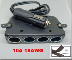 12V 10A 18AWG 4-WAY POWER BOX W/RED POWER LED 24" CORD - Picture 1 of 3