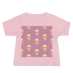 Spooky Skull on Pink Baby Jersey Short Sleeve Tee - Picture 1 of 5