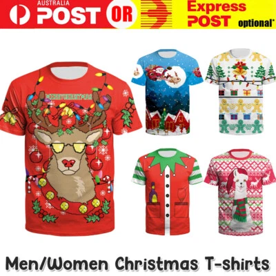 Mens Womens Christmas Xmas Santa 3D Short Sleeve Ugly T Shirt Tops Blouse Tshirt - image 1 of 2